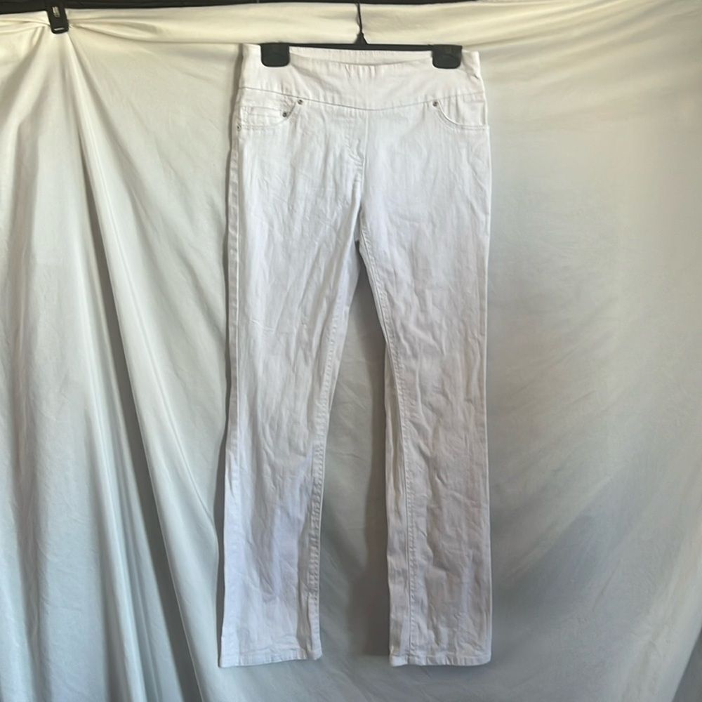 SM220 Contrast petites high waisted white jeans
